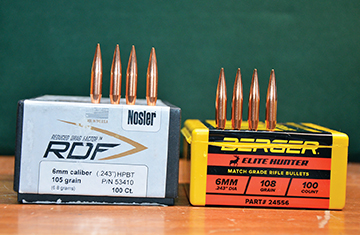 Exiting the 28-inch barrel of Layne’s rifle at 3,300 fps, the Nosler 105-grain Reduced Drag Factor (RDF) and Berger 108-grain Elite Hunter are extremely accurate and quite good at bucking wind.